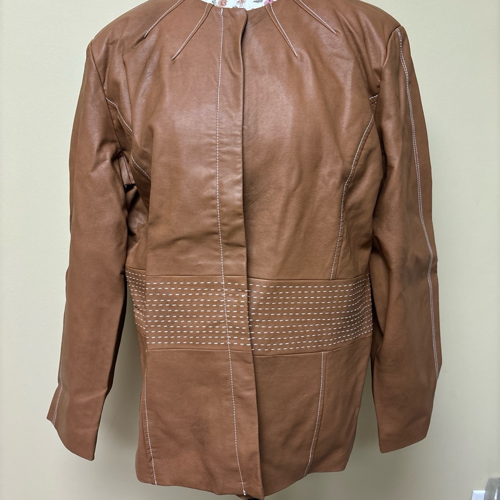 Chico's Faux Brown Zipper Leather Jacket XL